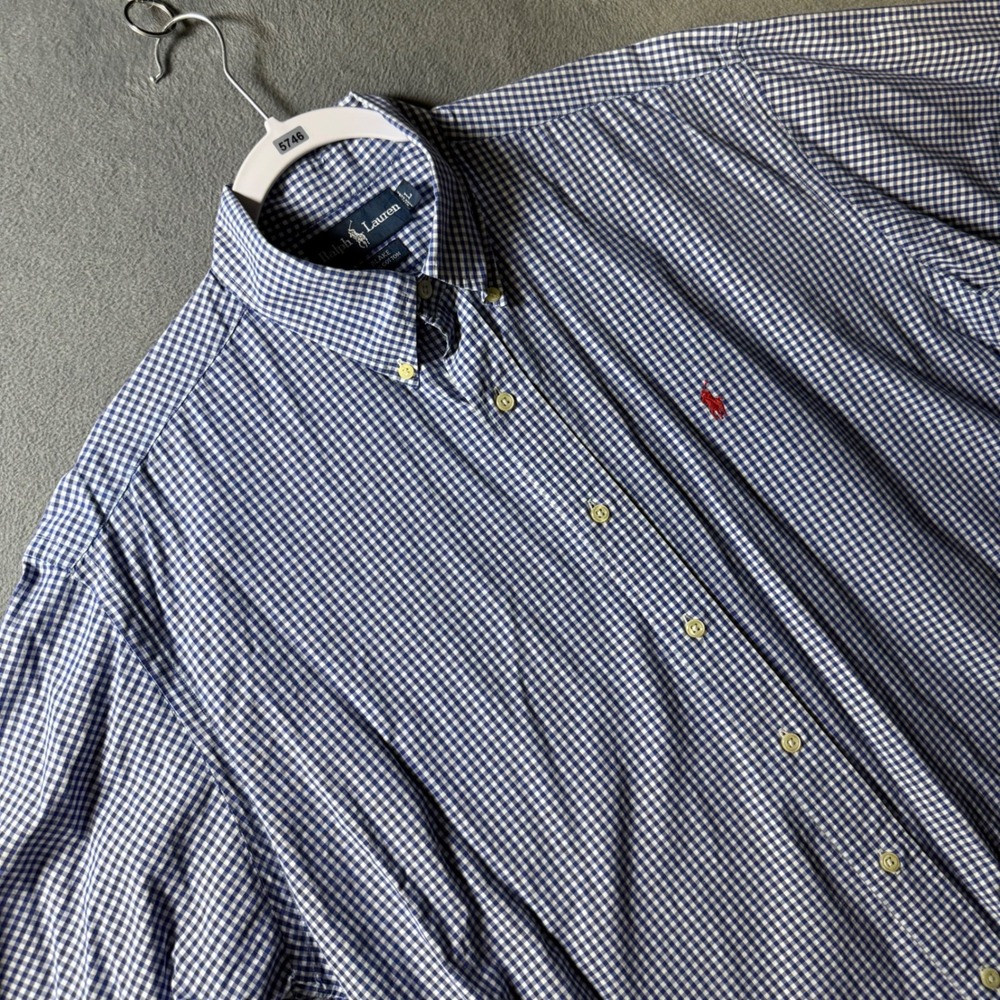 Ralph Lauren Mens L Blake Blue Gingham Short Sleeve Button Down Shirt
